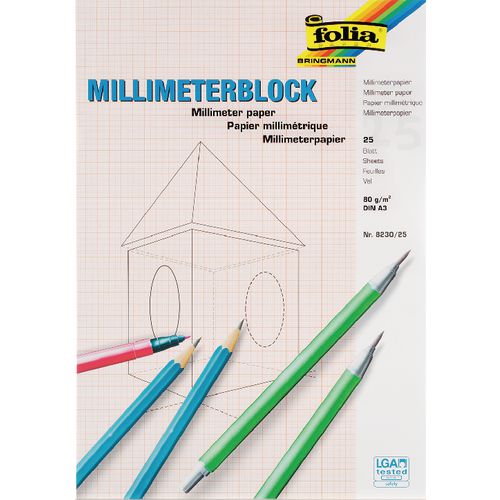 Millimeterblock Folia DIN A3 80 g/m² Weiß 25 Blatt